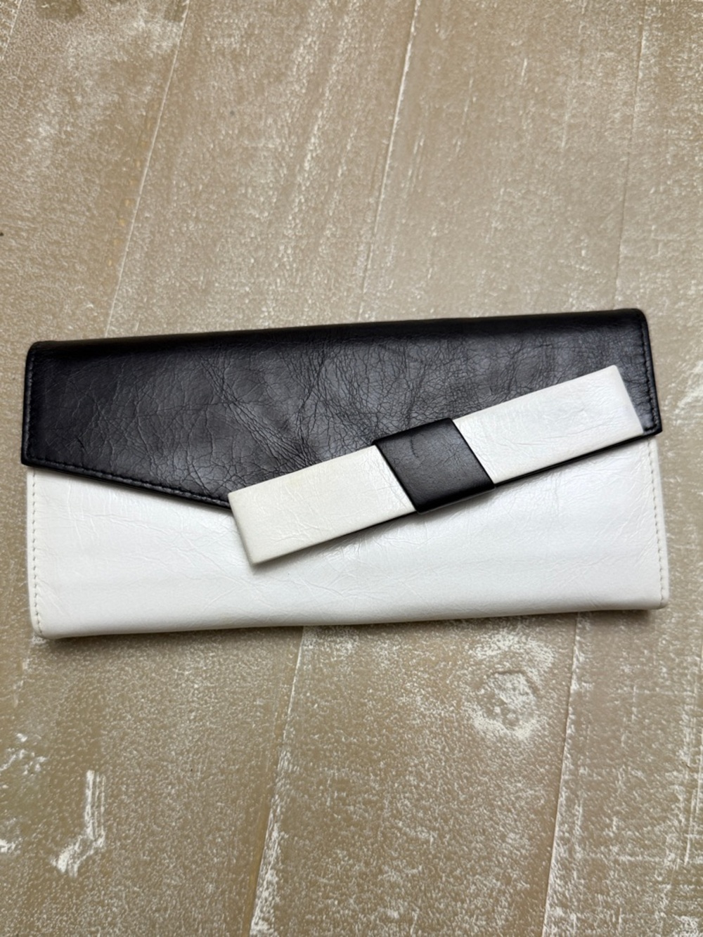 Trina Turk Clutch Wallet Black and White Bow Tie Accent Envelope